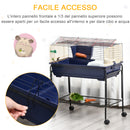 Gabbia per Conigli con Carrello 78x44x91 cm in Metallo Blu e Nero-5