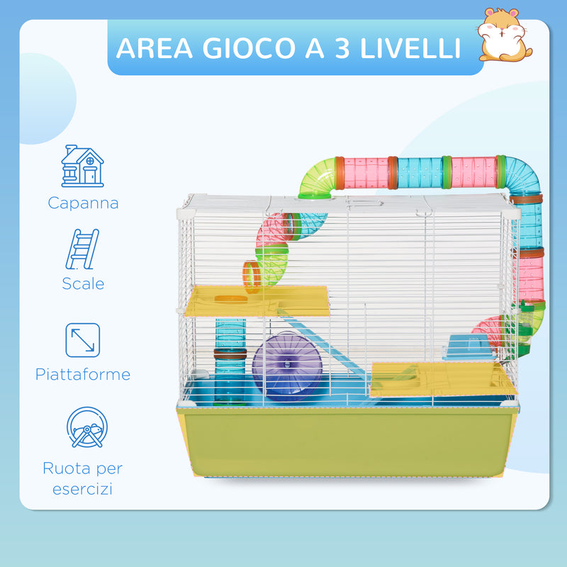 Gabbia per Criceti 3 Livelli 59x36x47 cm con Giochi in Acciaio Azzurro e  Bianco – acquista su Giordano Shop