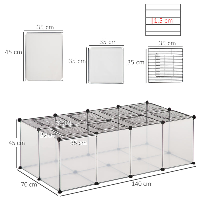 Gabbia per Criceti e Roditori Modulabile 140x70x45 cm in Resina e Acciaio Nero e Trasparente-3