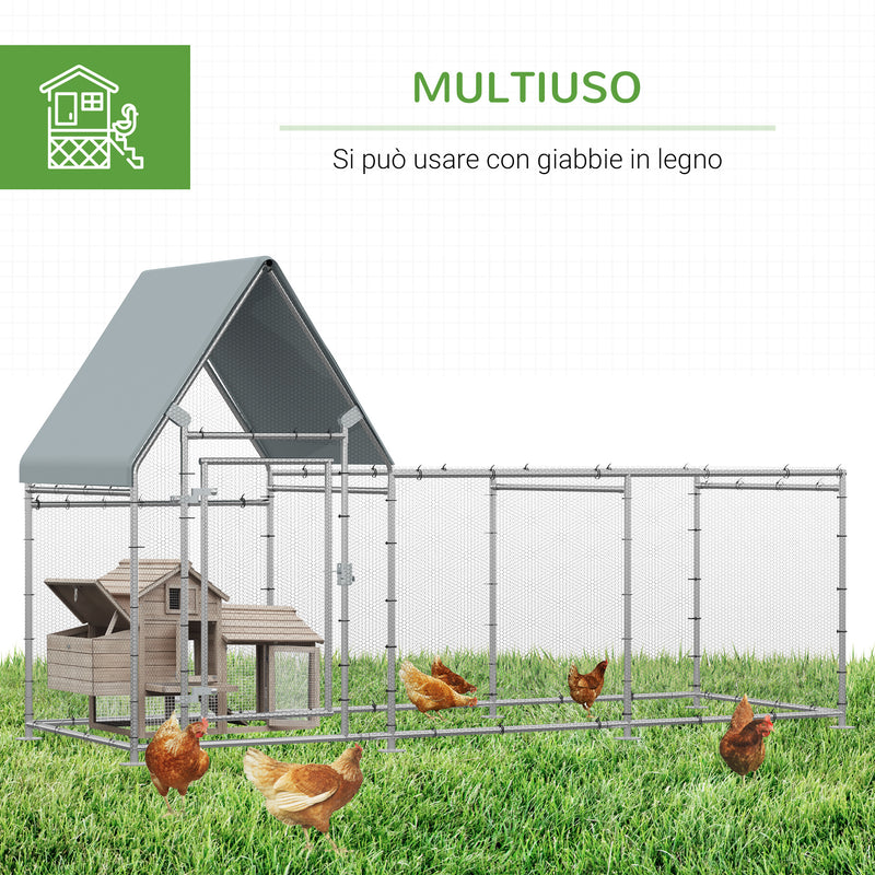 Pollaio Gabbia per Galline da Esterno 570x280 cm in Acciaio Grigio