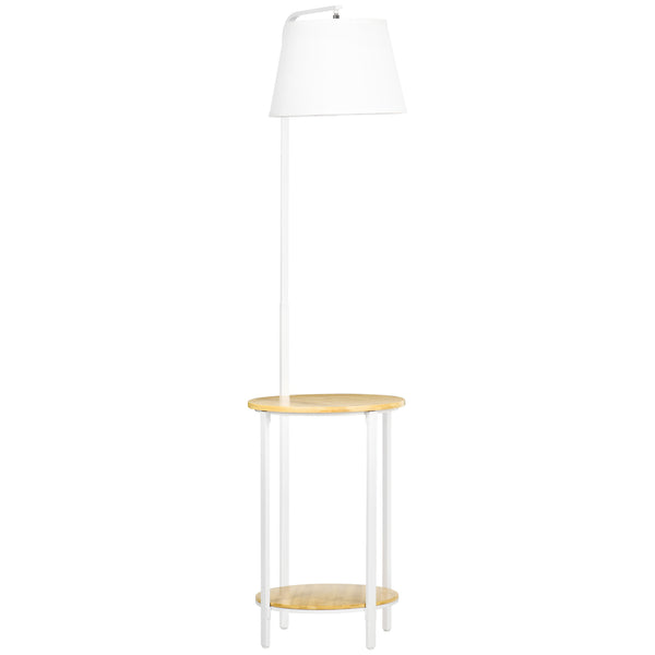 Lampada da Terra Ø37x162 cm con Tavolino a 2 Livelli in Acciaio e Bambù Bianco online