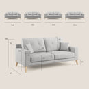 Divano 3 Posti 186x95x91 cm Danish in Tessuto Grigio Chiaro-6