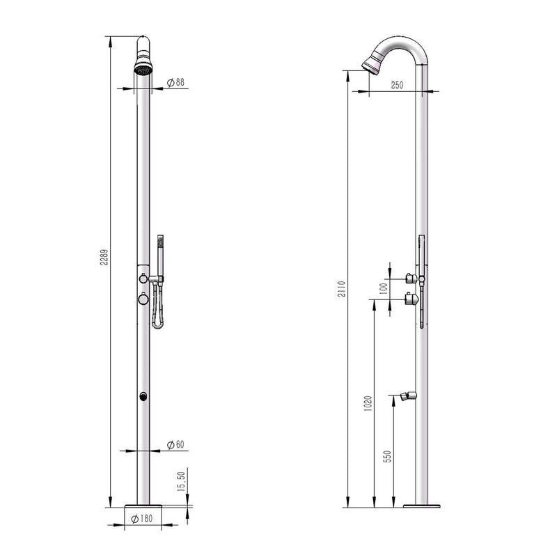 Doccia da Esterno Giardino Miscelatore e Doccetta Sined Bosa Inox-6