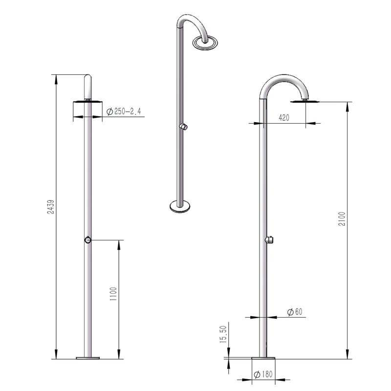 Doccia da Giardino Solo Acqua Fredda in Acciaio Inox Sined Palau Satinato-5