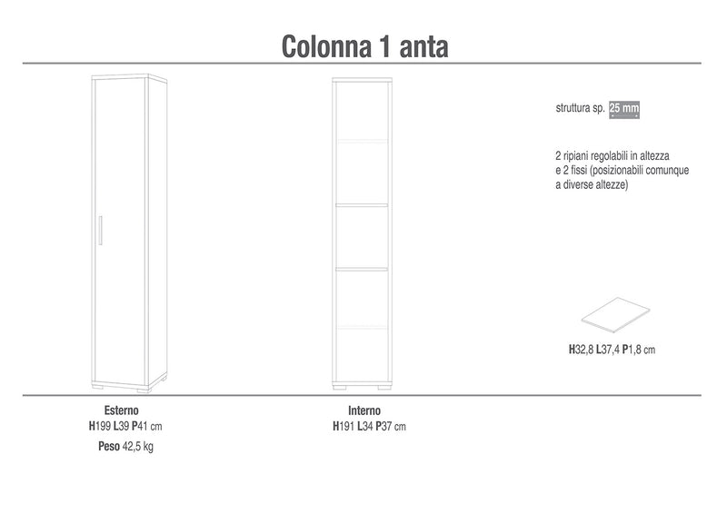 Armadio 1 Anta 39x199x41 cm Noce Stelvio/Ossido Bianco-2