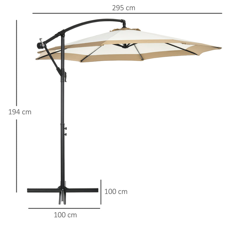 Ombrellone da Giardino Decentrato Ø295x194 cm in Acciaio e Poliestere Marrone chiaro e crema-3