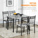 Set da Pranzo Tavolo e 4 Sedie Seduta Imbottita in Metallo e MDF Grigio e Nero-4