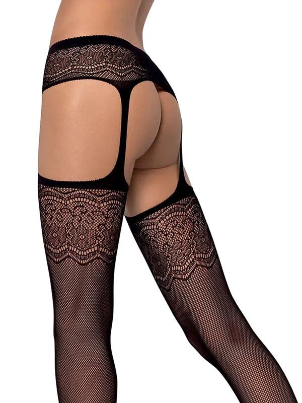 Obsessive - S207 calze con giarrettiera Nylon Nero-2