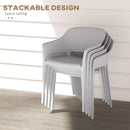 Set 4 Sedie da Giardino  Impilabili con Braccioli e Schienale Alto 56x54,5x77,5 cm in Plastica Grigio-5