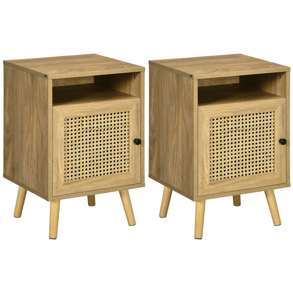 Set 2 Comodini con Anta 39x35x60 cm in Truciolato e Rattan Naturale sconto