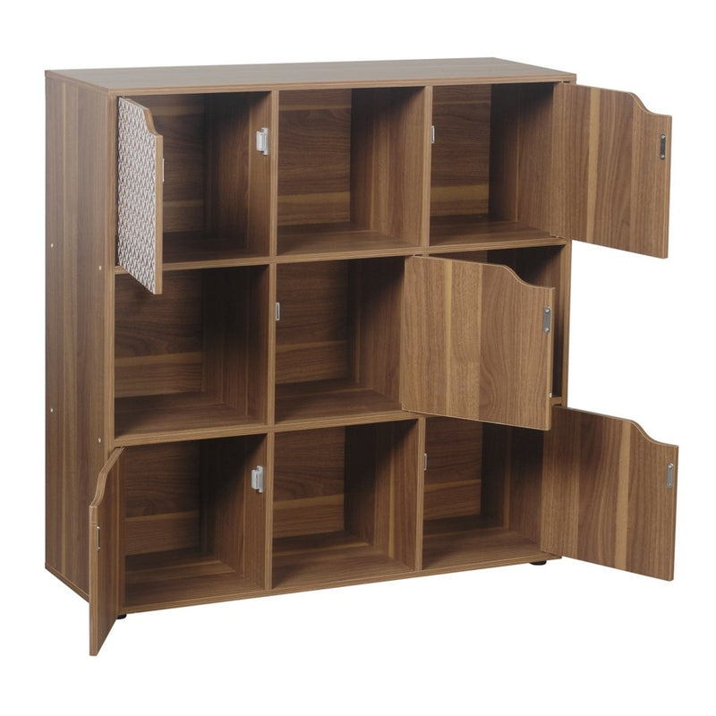 Libreria Mobiletto 9 Scomparti 5 Ante 88.8x29x90.5 cm in Legno MDF Effetto Naturale-2