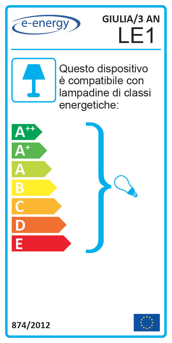 Lampadario 3xE14 Montatura Anticata Vetro Bianco Sfumato Ambra E-Energy Giulia-2