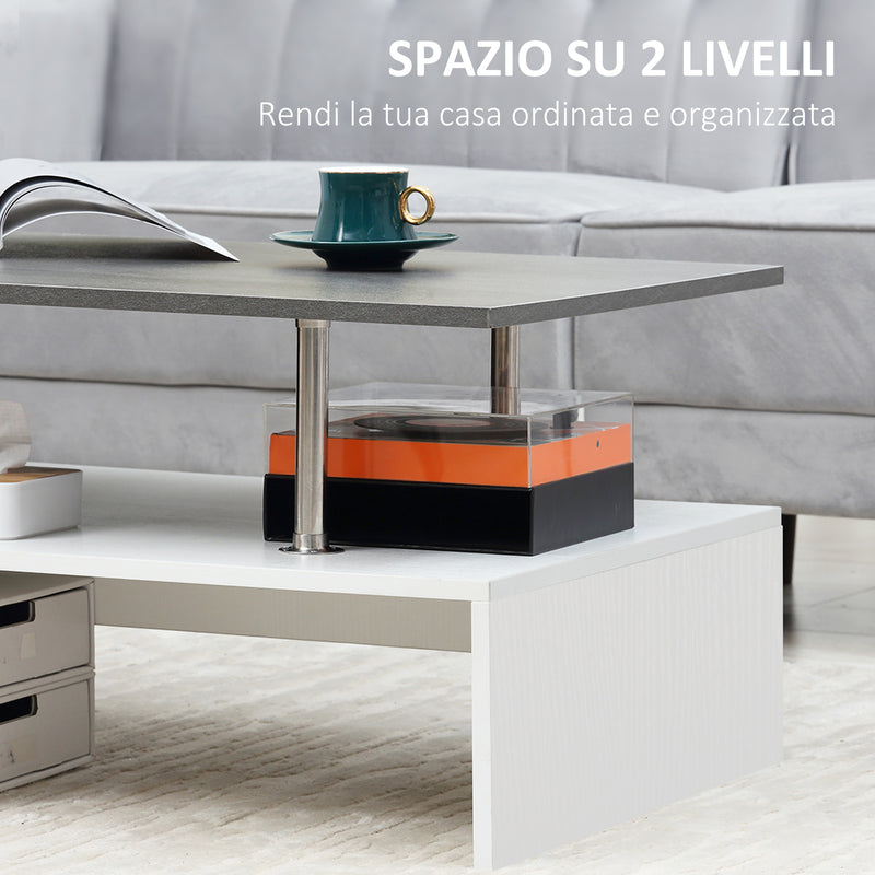 Tavolino da Salotto 2 Livelli 90x60x42 cm in Truciolato e Acciaio Inox  Bianco e Cemento – acquista su Giordano Shop