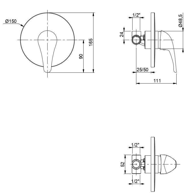 Rubinetto Miscelatore Monocomando Doccia in Ottone Cromato Bonussi Brazos-2