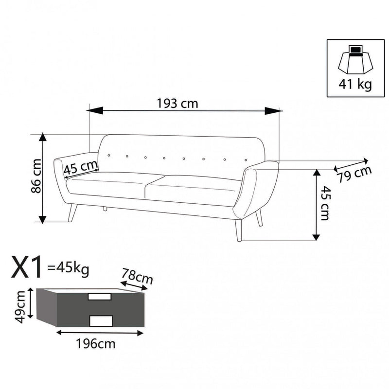 Divano 3 Posti Burton 193x79x86 h cm in Tessuto Blu-8