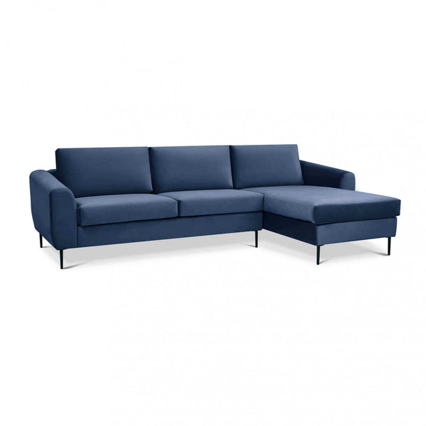 Divano con Chaise Longue Gregory in Tessuto Blu sconto