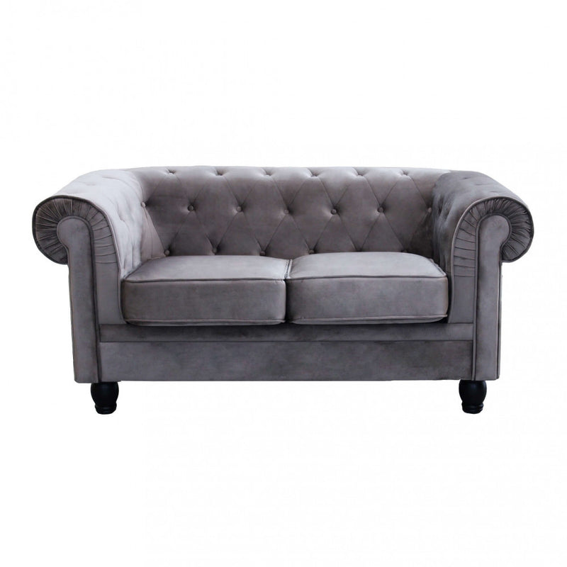 Divano 2 Posti Chesterfield 152x74x82 h cm in Velluto Grigio-2