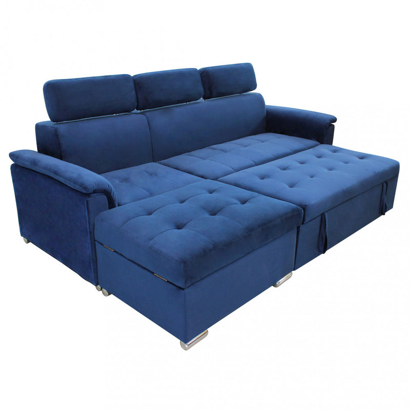 Divano Letto Derrick 234x148x84 cm in Tessuto Blu-4