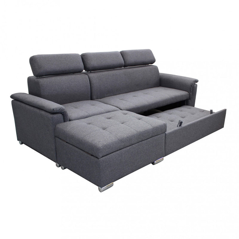 Divano Letto Derrick 234x148x84 cm in Tessuto Grigio scuro-2