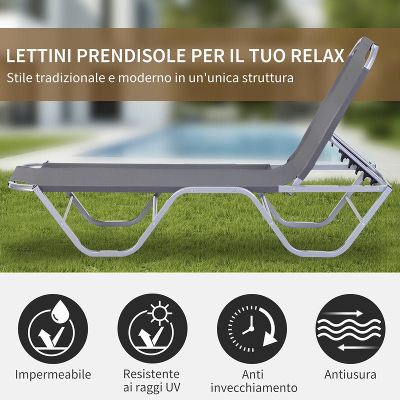 Lettino Prendisole in Alluminio con Schienale Reclinabile a 5 Livelli 163x58,5x91 cm  Argento-4