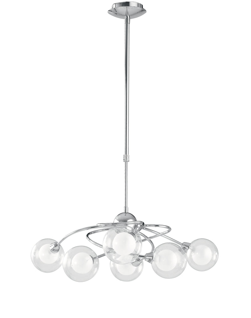 Lampadario Metallo Cromato paralumi Sferici Vetro Trasparente e Bianco Moderno G9 Ambiente I-BLOG-6-1