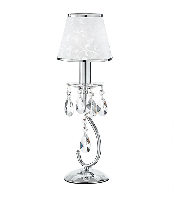 sconto Lumetto Metallo Gocce Cristalli K9 paralume Polivinilico Bianco Glitterato Lampada Classica E14