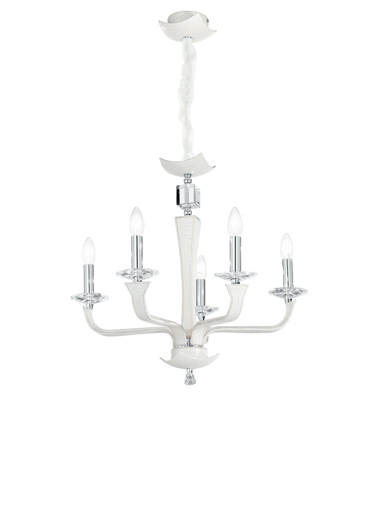 Lampadario Bianco Similpelle Cristallo K9 Finiture Cromate Moderno E14 Ambiente I-DESDEMONA/5-1