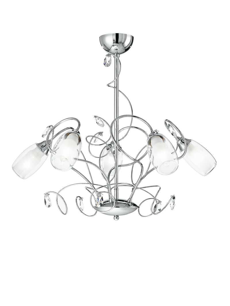 Lampadario Classico Metallo Cromato Vetro decoro Cristallo K9 Interni E14 Ambiente I-ELY/5-1