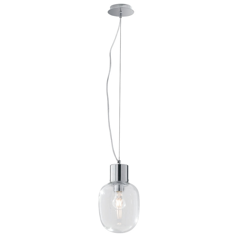 Sospensione Cromata paralume in Vetro Soffiato Trasparente Lampadario Moderno E27 Ambiente I-FELLINI-S18-1