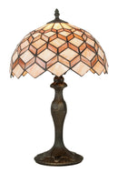 Lampada da Tavolo fusto Metallo paralume Vetro Colorato Decoro Geometrico E27 Ambiente I-LIBERTY-LG1-1