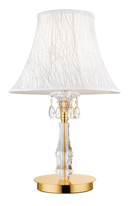 Lampada da Tavolo Gocce Cristallo K9 finitura Oro paralume Tessuto Decorato Classica E27 sconto