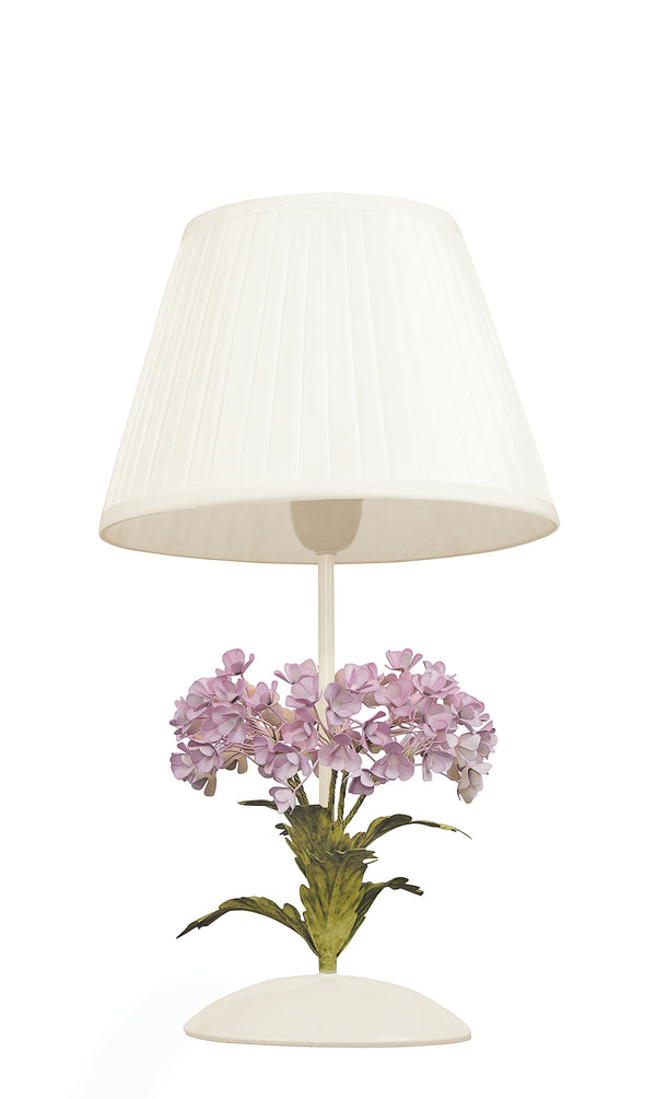 sconto Lampada da Tavolo Fiori Metallo Bianco paralumi Tessuto Classica E27