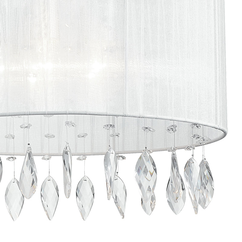 Lampadario Sospeso Circolare Organza Bianca Gocce Cristallo K9 Classica E27 Ambiente I-PATTY/S5-3