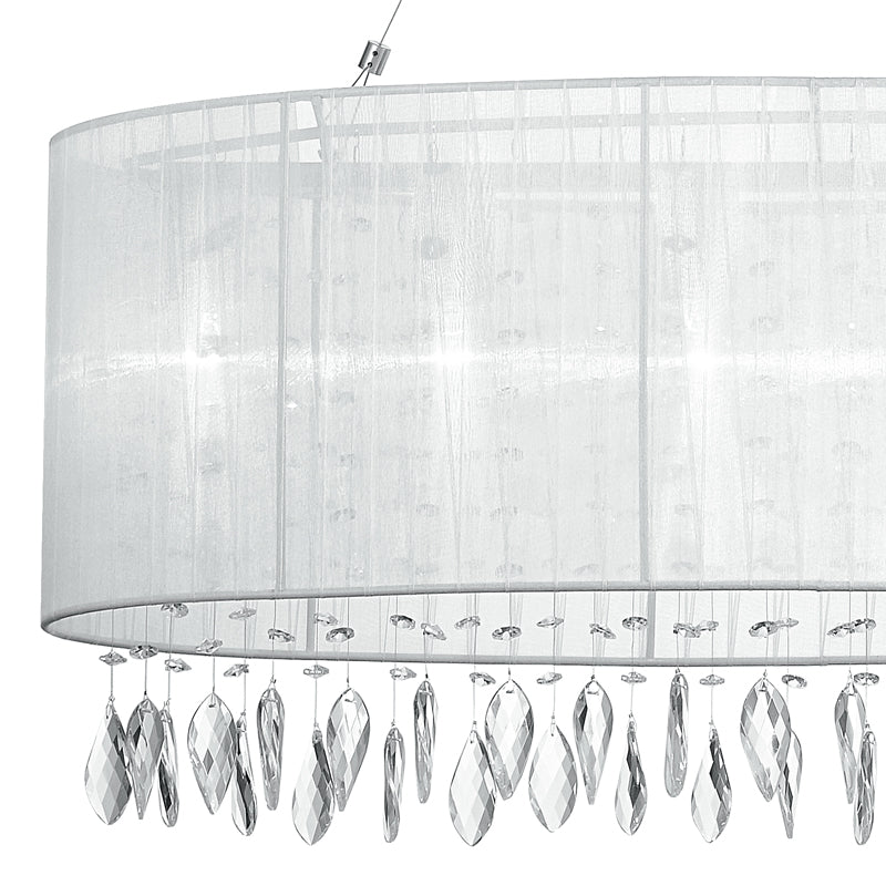 Lampadario a Sospensione Bianco Circolare Gocce Cristalli K9 Organza Classico E247 Ambiente I-PATTY/S6-3