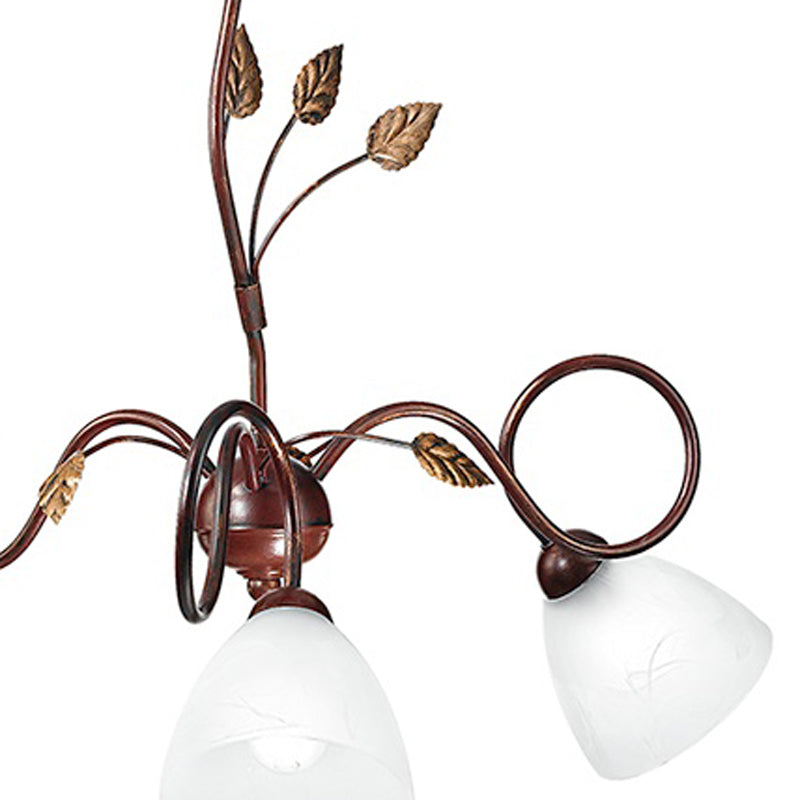 Lampadario Elegante Foglie Metallo Marrone paralumi Vetro Sospensione Classica E14 Ambiente I-POESIA/3-3