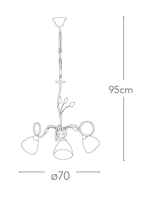 Lampadario Elegante Foglie Metallo Marrone paralumi Vetro Sospensione Classica E14 Ambiente I-POESIA/3-4