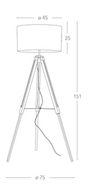 Piantana Treppiedi Legno di Ciliegio Paralume Tessuto Bianco Lampada da Terra Moderna E27 Ambiente I-STUDIOS/PT-4