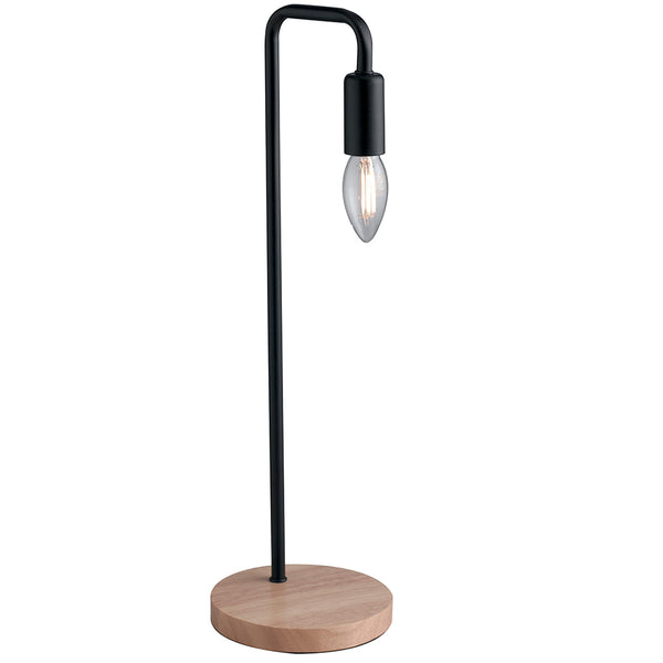 Lume Moderno Metallo Nero Base Legno Naturale Lampada da Scrivania Moderna E14 acquista