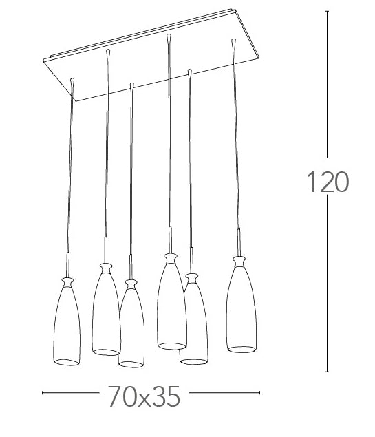 Lampadario Quadrato Moderno 6 sospensioni Bianco Ambra Grigio Metallo Vetro in Pasta E14 Ambiente I-SWING-SQ-6-4