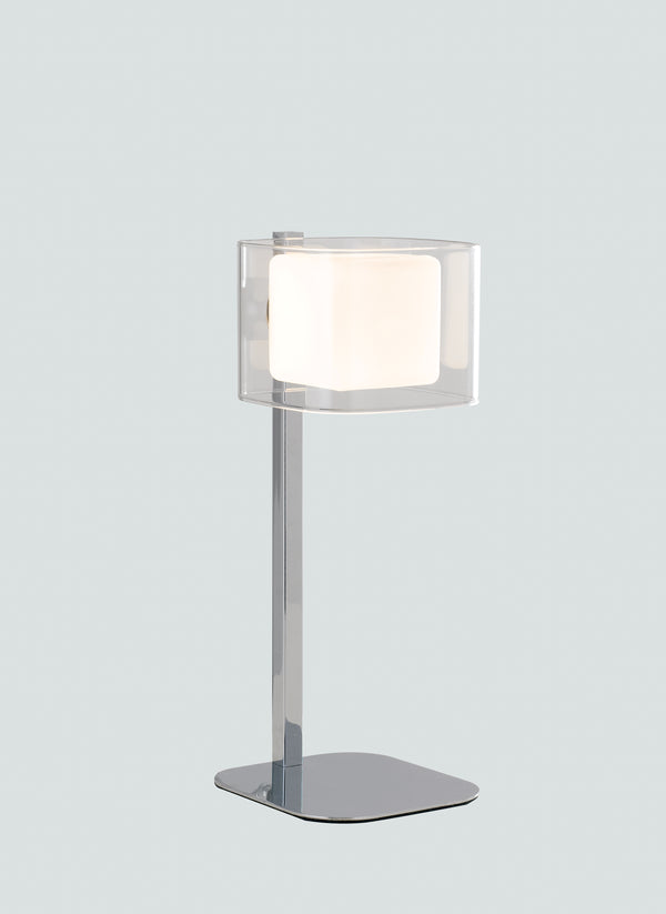 Lampada da Tavolo Metallo Cromato paralume Vetro Trasparente e Bianco Lumetto Moderno G9 online