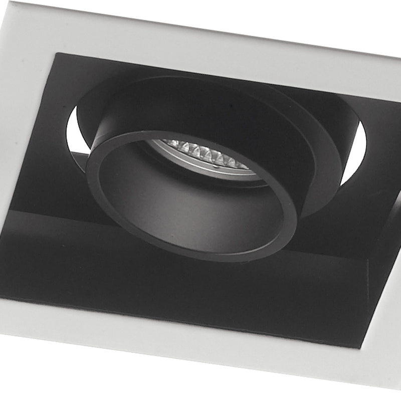 Incasso Quadrato Orientabile Bianco Nero Satinato Soffitto Ribassato Faretto Led 10 watt Luce Calda Intec INC-APOLLO-1X10C-2