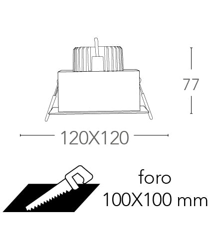 Incasso Quadrato Orientabile Bianco Nero Satinato Soffitto Ribassato Faretto Led 10 watt Luce Calda Intec INC-APOLLO-1X10C-3