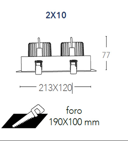 Faretto Incasso 2 Luci Orientabili Bianco Nero 20 watt Luce Calda Intec INC-APOLLO-2X10C-4