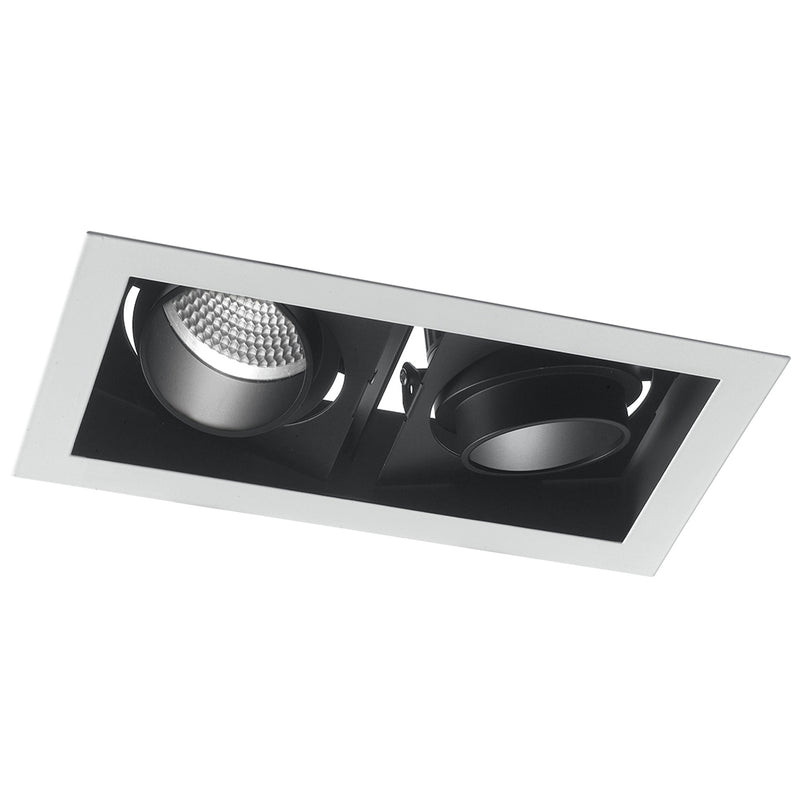 Faretto Incasso Bianco Nero 2 Luci Orientabii Led 90 watt Luce Naturale Intec INC-APOLLO-2X45M-1