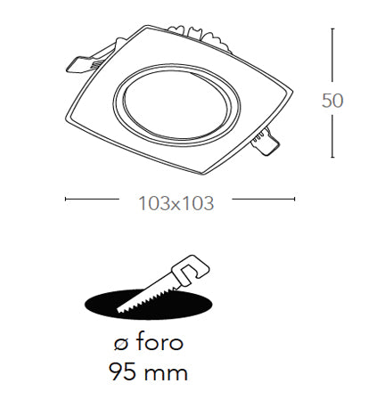 Faretto a Incasso Quadrato Orientabile Alluminio Bianco Cartongesso Led 8 watt Luce Calda Intec INC-KLIPPE-8C-3