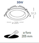 Faretto Incasso Alluminio Bianco Tondo Cartongesso Led 30 watt Luce Fredda Intec INC-LYRA-30F-3