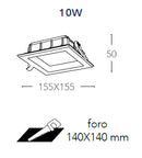 Faretto Quadrato Alluminio Pressofuso Bianco Satinato Incasso Controsoffitto Led 10 watt 3200 kelvin Intec INC-MARK-10C-3