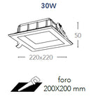 Faretto Quadrato Bianco Satinato Alluminio Pressofuso Incasso Led 30 watt Luce Calda Intec INC-MARK-30C-3