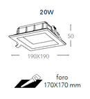 Faretto Incasso Alluminio Bianco Satinato Quadrato Cartongesso Led 30 watt Luce Fredda Intec INC-MARK-30F-3