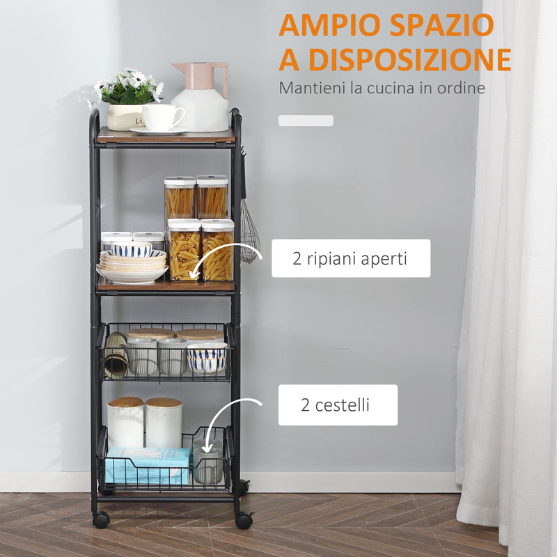 Carrello da Cucina 40x38x111 cm 2 Cestelli e 2 Ripiani in Legno Noce –  acquista su Giordano Shop